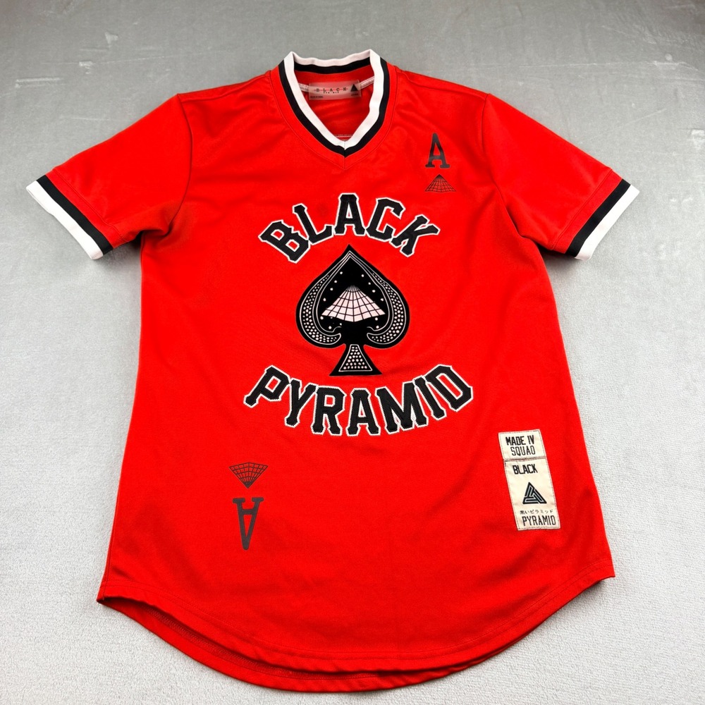 Black Pyramid Men's Medium Red Baseball Jersey Spade 5 Short Sleeve